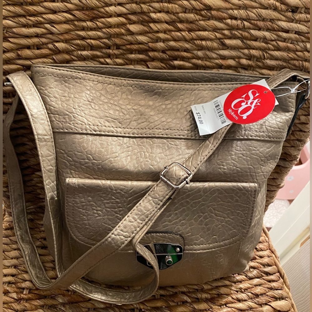 Style & co ALL ACCESS CROSSBODY Hobo BAG Metallic Cork Brand New with tags
